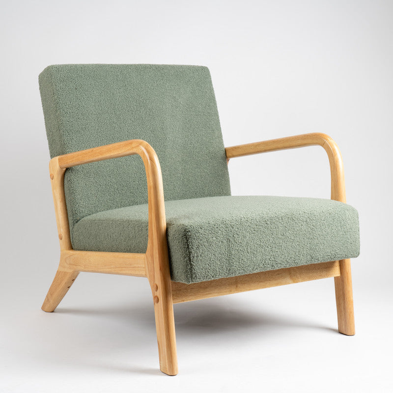 Light Green Boucle Curved Arms Chair